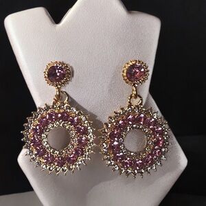 Gold and Pink Rhinestone Statement Earrings